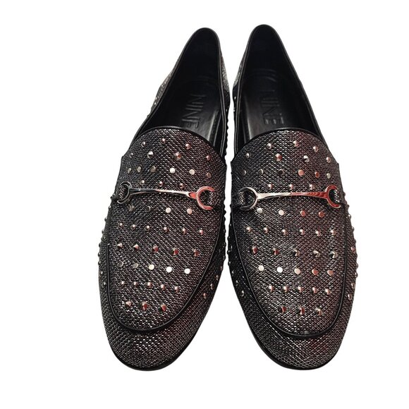 Nine West Westoy Black & Silver Studded Loafers Size 9M - Picture 3 of 12